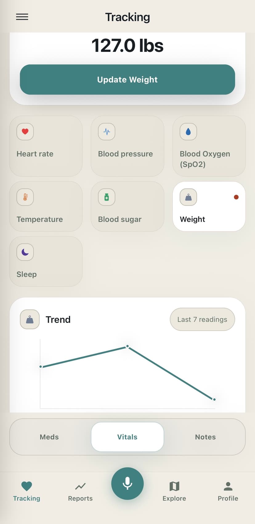 Health trends chart view